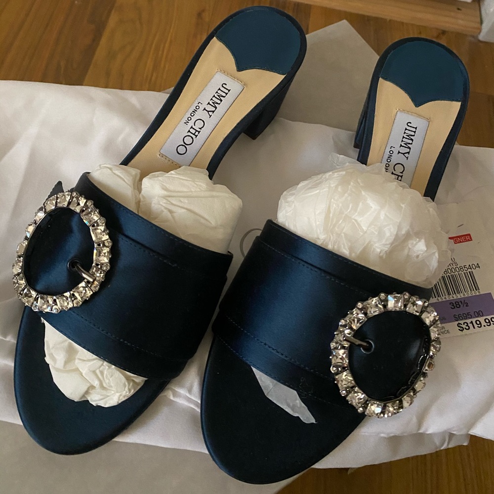 BNIB Jimmy Choo Crystal Buckle Mules Sz 38.5